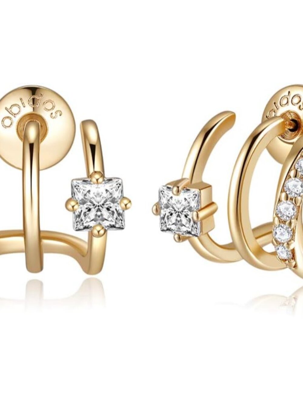 14k Gold Plated Illusion Stud Earrings For Women | Triple Huggie Hoop Earrings F